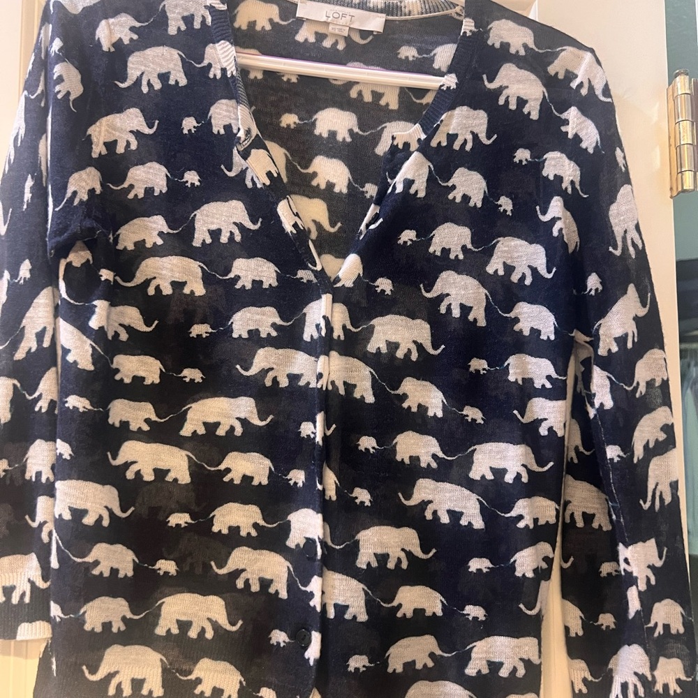 Loft Navy Elephant Print Cardigan
